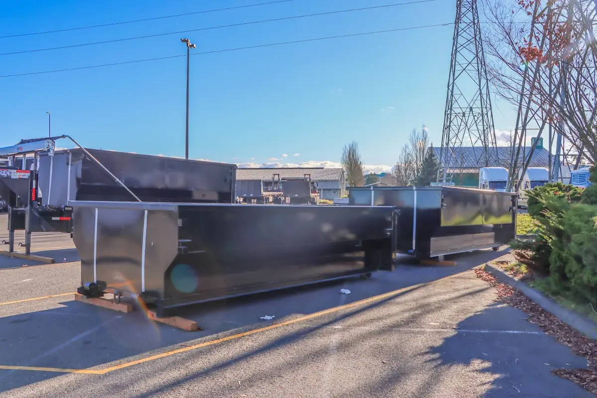 Roll-off dumpster ready for waste disposal at job site for Yard Waste Dumpster Rental in Lincolnshire